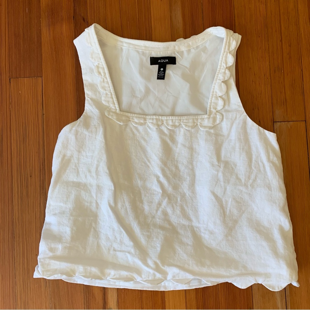 Aqua Ivory Scalloped Linen Top